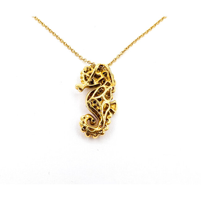 Pendant Seahorse .12ctw Round Diamonds  .33ctw Sapphires 14ky .9x.4" 15.5" 3.02g 226030045