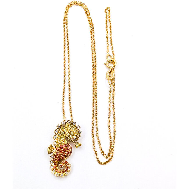 Pendant Seahorse .12ctw Round Diamonds  .33ctw Sapphires 14ky .9x.4" 15.5" 3.02g 226030045
