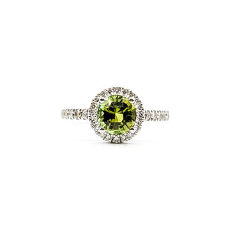 Ring Halo .25ctw Round Diamonds 1ct Green Peridot 18kw 2mm Sz6.5 3.02g 226030037