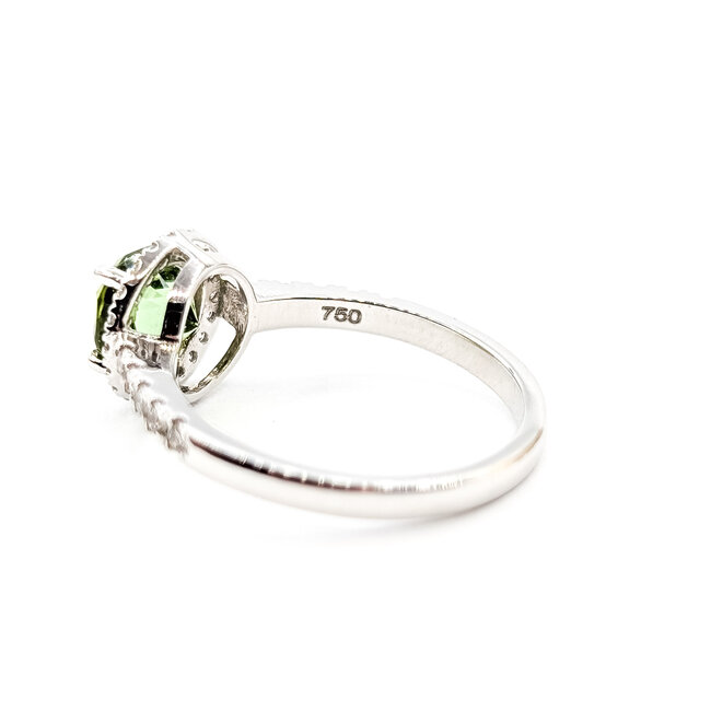 Ring Halo .25ctw Round Diamonds 1ct Green Peridot 18kw 2mm Sz6.5 3.02g 226030037