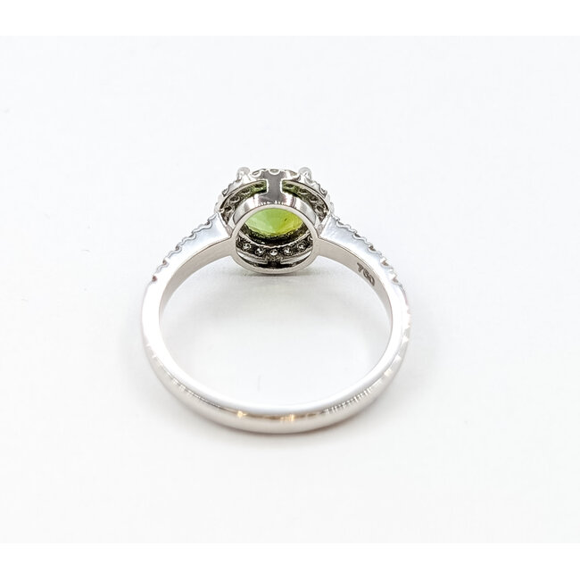 Ring Halo .25ctw Round Diamonds 1ct Green Peridot 18kw 2mm Sz6.5 3.02g 226030037