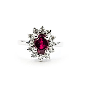 Ring Halo .51ctw Round Diamonds 1.25ct Ruby GIA Report: 2243072263 18kw 13x11mm Sz5.75 5.3g 125060096