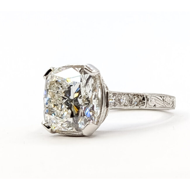 Ring Filigree Vintage 5.03ct Cushion Lab Grown Diamond IGI: 700583931 .12ctw Diamonds Platinum Sz6 4.65g 126020006