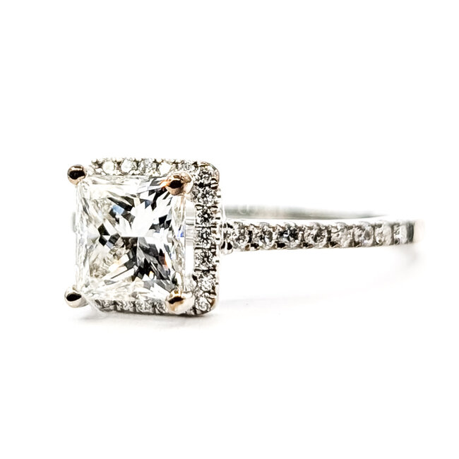 Ring 1.10ct Princess Lab Grown Diamond IGI: 728569486 .25ctw Round Diamonds 14kw sz6.5 1.95g 124050160