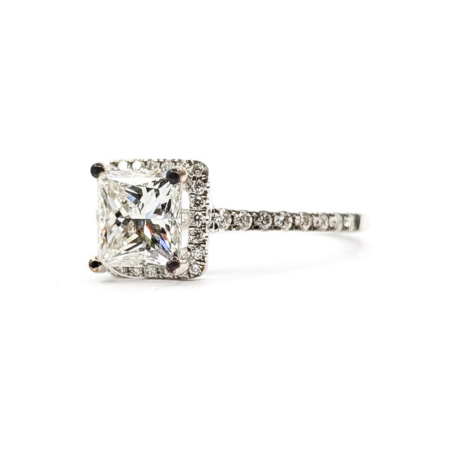 Ring 1.10ct Princess Lab Grown Diamond IGI: 728569486 .25ctw Round Diamonds 14kw sz6.5 1.95g 124050160