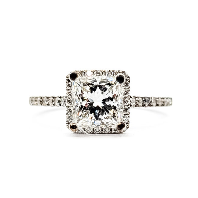 Ring 1.10ct Princess Lab Grown Diamond IGI: 728569486 .25ctw Round Diamonds 14kw sz6.5 1.95g 124050160