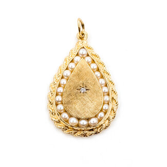 Pendant Rope Boarder .01ct Round Diamond 2mm White Pearl 14ky 1.1x.75" 5.4g 126030032