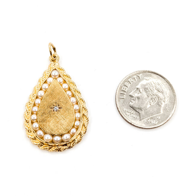 Pendant Rope Boarder .01ct Round Diamond 2mm White Pearl 14ky 1.1x.75" 5.4g 126030032