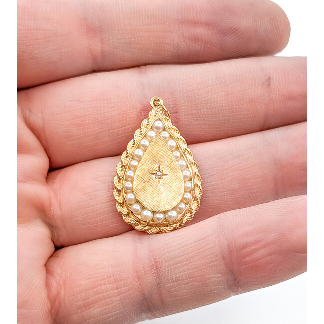 Pendant Rope Boarder .01ct Round Diamond 2mm White Pearl 14ky 1.1x.75" 5.4g 126030032