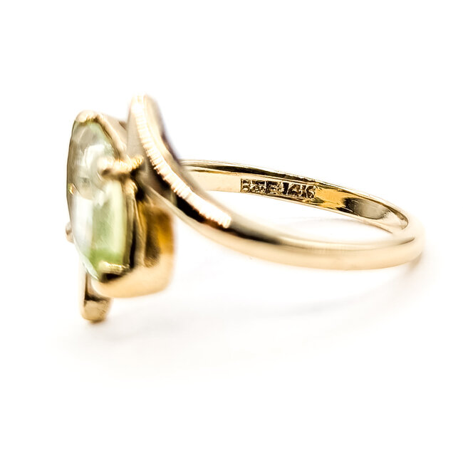 Ring Bypass 1ct Yellowish Green Uranium Glass 14ky 2mm Sz7.25 3.46g 126030039