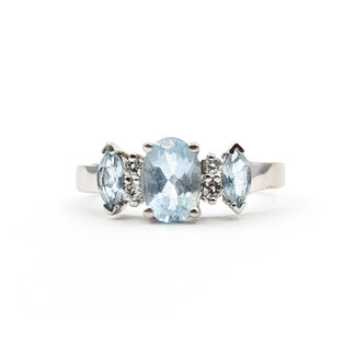 Ring 7-Stone .05ctw Round Diamonds 1.00ctw Sky Blue Aquamarine 14kw 2.3mm Sz7 2.73g 126030035