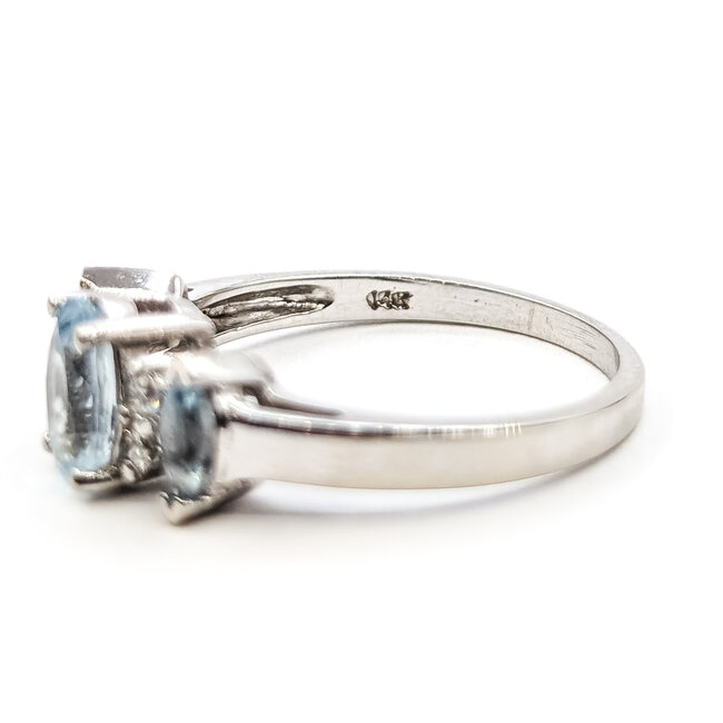 Ring 7-Stone .05ctw Round Diamonds 1.00ctw Sky Blue Aquamarine 14kw 2.3mm Sz7 2.73g 126030035