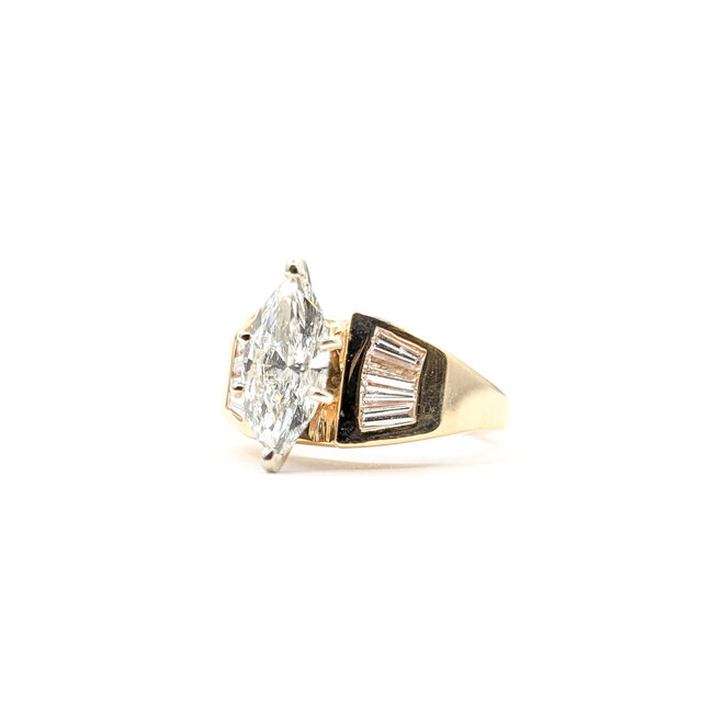 Ring 1.53ct Marquise Lab Grown Diamond IGI: LG671435406 VVS2 E .50ctw Baguette Diamonds 14ky sz7 9mm 6.82g 124060202