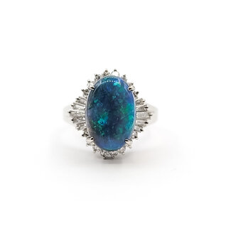 Ring Halo Ballerina .47ctw Round & Baguette Diamonds 2.16ct Black Opal 900pt 3mm Sz5.5 7.3g 126030056
