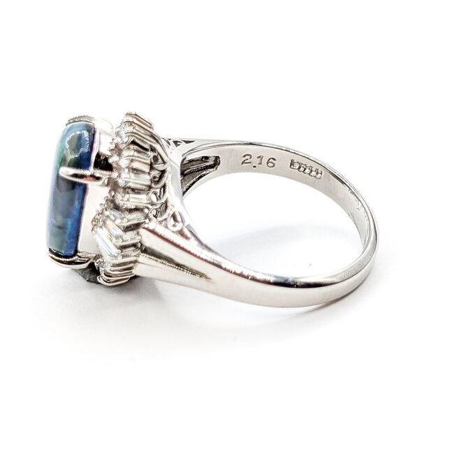 Ring Halo Ballerina .47ctw Round & Baguette Diamonds 2.16ct Black Opal 900pt 3mm Sz5.5 7.3g 126030056