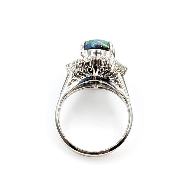 Ring Halo Ballerina .47ctw Round & Baguette Diamonds 2.16ct Black Opal 900pt 3mm Sz5.5 7.3g 126030056