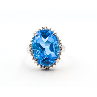 Ring Halo .30ctw Round Diamonds 10ct Swiss Blue Topaz 900pt 2.8mm Sz7 9.07g 126030052