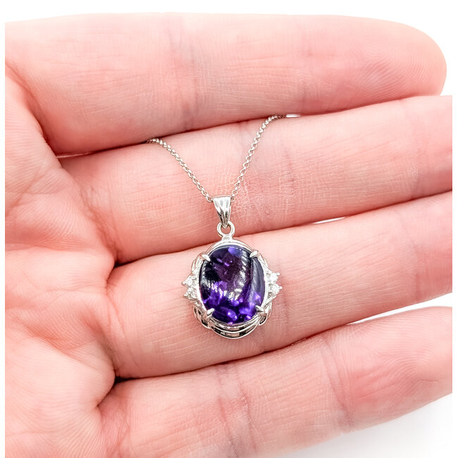 Pendant Drop .07ctw Round Diamonds 4.15ct Purple Amethyst 900pt .9x.55" 15-17" 6.43g 126030058