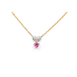 Pendant Double Heart .17ctw Round Diamonds .31ct Pink Sapphire 18kr 10x7mm 15.5" 2.71g 126030074
