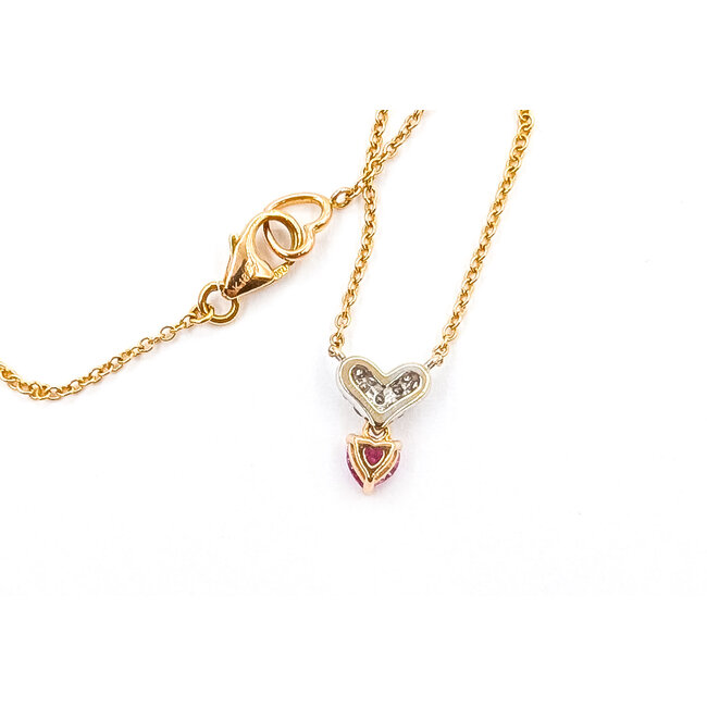Pendant Double Heart .17ctw Round Diamonds .31ct Pink Sapphire 18kr 10x7mm 15.5" 2.71g 126030074