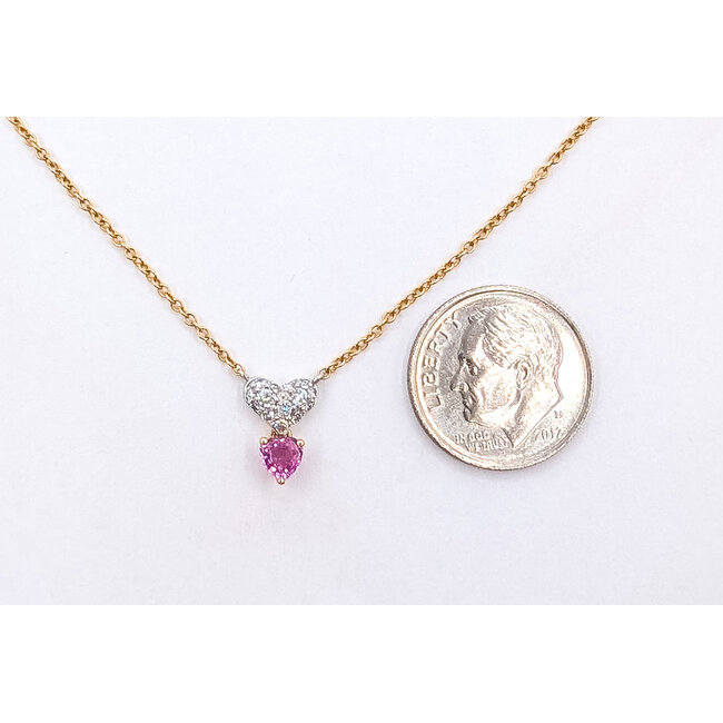 Pendant Double Heart .17ctw Round Diamonds .31ct Pink Sapphire 18kr 10x7mm 15.5" 2.71g 126030074
