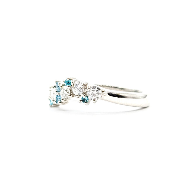 Ring Asymetrical .30ctw Round Diamonds .07ctw Blue Paraiba Tourmaline 900pt 2.8mm Sz5.5 5.28g 126030047
