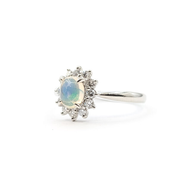 Ring Halo .43ctw Round Diamonds .61ct Jelly Opal 900pt 2.4mm Sz9 5.29g 126030053