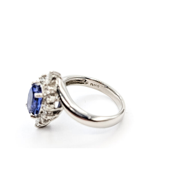 Ring Halo Bypass .39ctw Round & Oval Diamonds 1.43ct Violet Tanzanite 900pt 3mm Sz5.75 7.44g 126030055