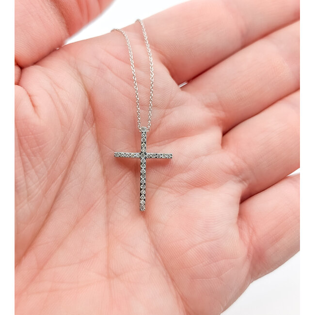 Pendant Cross .18ctw Round Diamonds 18kw .9x.5" 14-16" 2.83g 126030073
