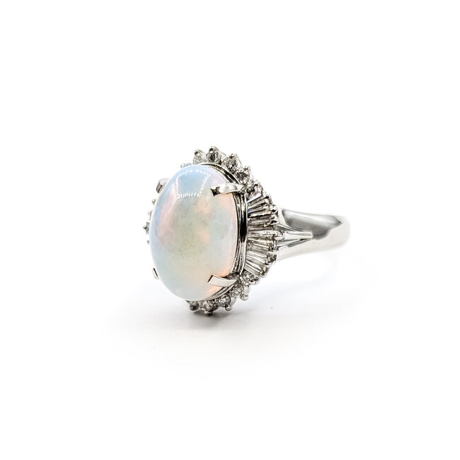 Ring Cockatil Ballerina .52ctw Round & Baguette Diamonds 2.5ct Ethiopian Opal 900pt 3.5mm Sz6 7.67g 126030050