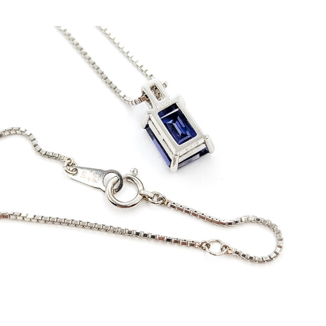 Necklace Drop .07ctw Baguette Diamonds 2.03ct Purple Iolite 850pt 1mm 15.5" 6.3g 126030048