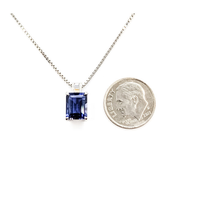 Necklace Drop .07ctw Baguette Diamonds 2.03ct Purple Iolite 850pt 1mm 15.5" 6.3g 126030048