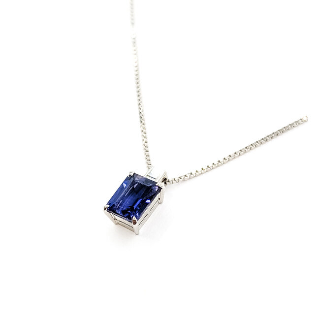 Necklace Drop .07ctw Baguette Diamonds 2.03ct Purple Iolite 850pt 1mm 15.5" 6.3g 126030048