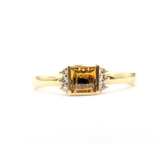 Ring 7-Stone .04ctw Round Diamonds .33ct Yellow Citrine 18ky 2mm Sz5 2.88g 126030005