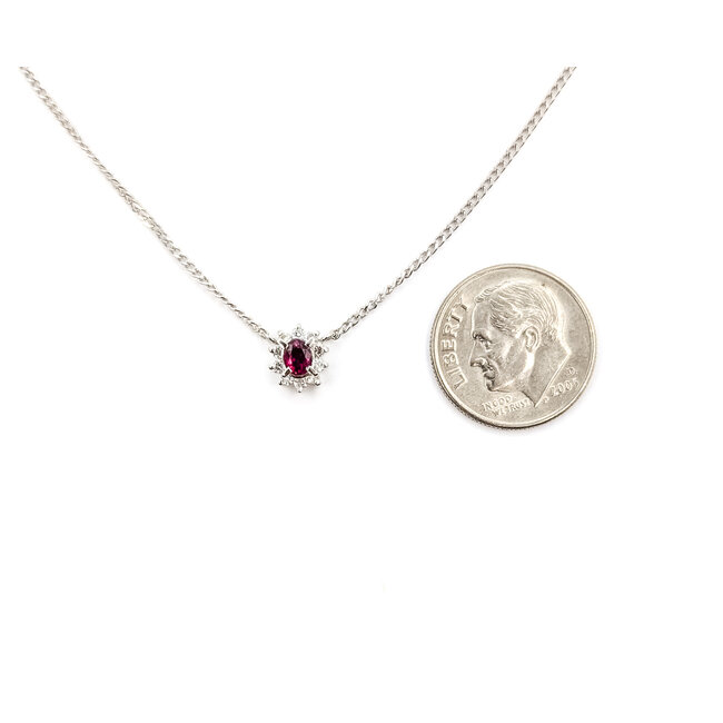 Pendant Halo .13ct Round Diamonds .21ct Red Ruby 850pt 7mm 16" 3.63g 126030046