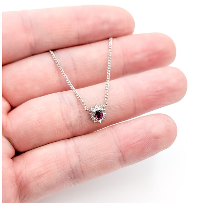 Pendant Halo .13ct Round Diamonds .21ct Red Ruby 850pt 7mm 16" 3.63g 126030046