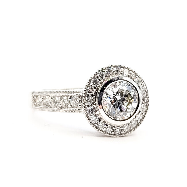 Ring Halo Milgrain 1ct Round Lab Grown Diamond IGI Report: 768604714 VVS2 F 0.75ctw Near Colorless Diamonds 18kw Sz6.5 5.2g 125120048