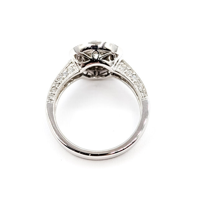 Ring Halo Milgrain 1ct Round Lab Grown Diamond IGI Report: 768604714 VVS2 F 0.75ctw Near Colorless Diamonds 18kw Sz6.5 5.2g 125120048
