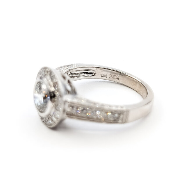 Ring Halo Milgrain 1ct Round Lab Grown Diamond IGI Report: 768604714 VVS2 F 0.75ctw Near Colorless Diamonds 18kw Sz6.5 5.2g 125120048