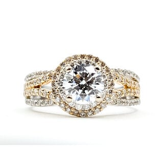 Ring Double Halo Split Shank 1.1ct Round Lab Grown Diamond IGI Report: 708581835 VVS2 D 1ctw Near Colorless Diamonds 14ktt 10mm Sz7 4.9g 125120025