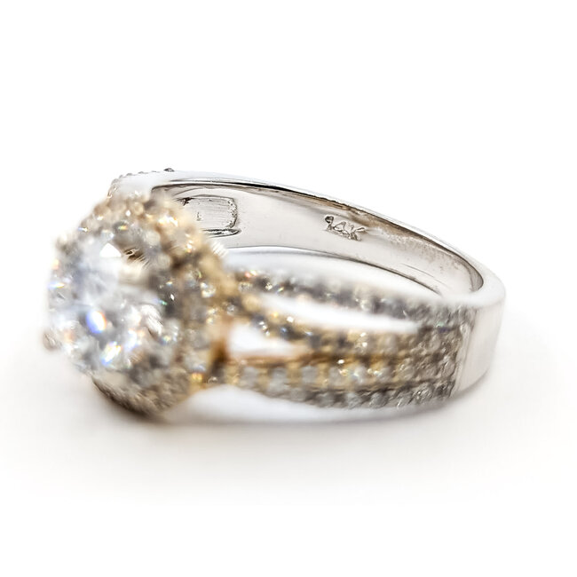 Ring Double Halo Split Shank 1.1ct Round Lab Grown Diamond IGI Report: 708581835 VVS2 D 1ctw Near Colorless Diamonds 14ktt 10mm Sz7 4.9g 125120025