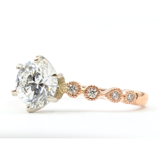 Ring Engagement Milgrain 1.1ct Round Lab Grown Diamond IGI Report: 696551884 VVS2 D .14ctw Diamonds 14kr 2.2mm Sz6.5 1.91g 126038031