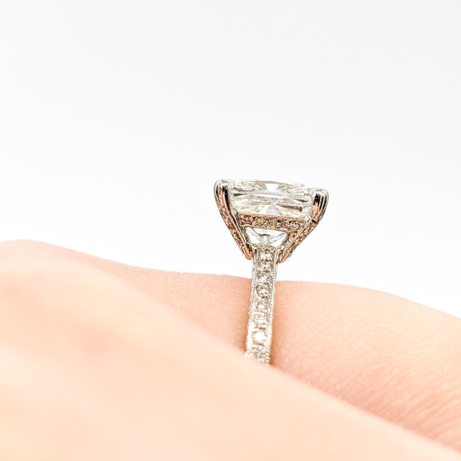 Ring Engagement Wheat Engraved 2.08ct Cushion Lab Grown Diamond IGI: LG559258027 .16ctw Diamonds Plat 1.75mm Sz6 3.2g 125100041