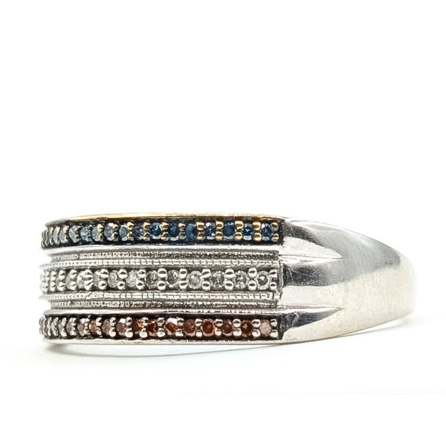 Ring 3-Row .16ctw Round Diamonds 10kw 7mm Sz8 3.35g 126030016