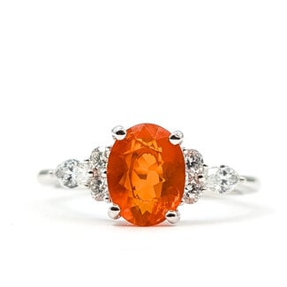 Ring Engagement 7-Across  .50ctw Diamonds .89ct Mexican Fire Opal 18kw 1.8mm Sz6 2.95g 125100048