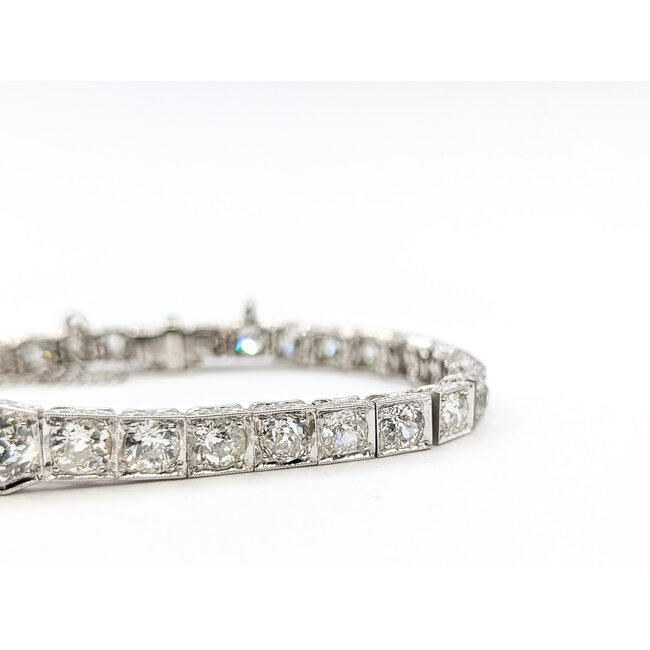 Bracelet Art Deco Milgrain 7.75ctw Old Mine Diamonds Platinum 7mm 6.5" 17.2g 226030066