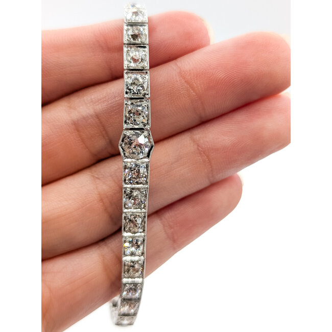 Bracelet Art Deco Milgrain 7.75ctw Old Mine Diamonds Platinum 7mm 6.5" 17.2g 226030066