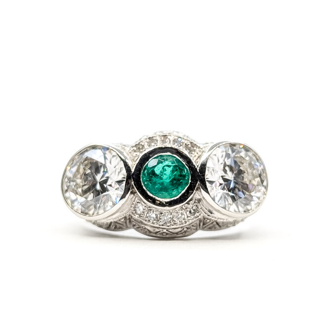 Antique Art Deco Emerald & 2.92ctw Lab-Grown Diamond Ring in Platinum