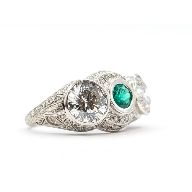 Ring Filigree Vintage 2.92ctw Lab Grown Diamond .06ctw Diamonds .44ct Emerald Sz6.5 Platinum 7.29g 126020004