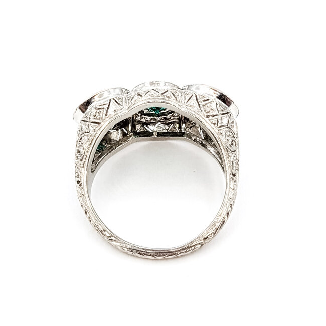 Antique Art Deco Emerald & 2.92ctw Lab-Grown Diamond Ring in Platinum
